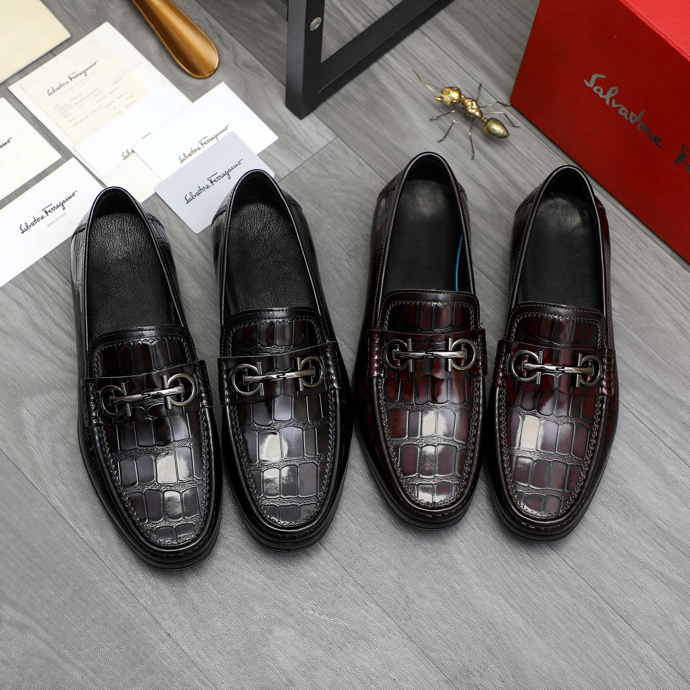 Men's shoes 💰p442 Product trademark: Ferragamo "Ferragamo" business slip-on leather shoes. Regular size: 38-46 (45.46 is custom-made and non-returnable) Product materials: Selected color-grabbed stone pattern embossed cowhide upper, cowhide lining, rubber outsole
